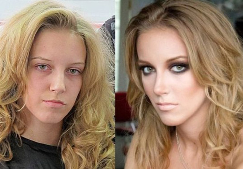 Blonde before and after make up