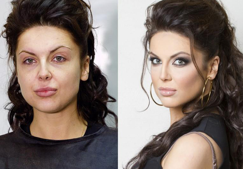 Brunette before and after make up