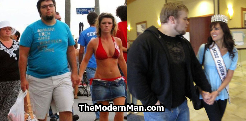 Fat guy with beautiful girlfriend. She finds him attractive