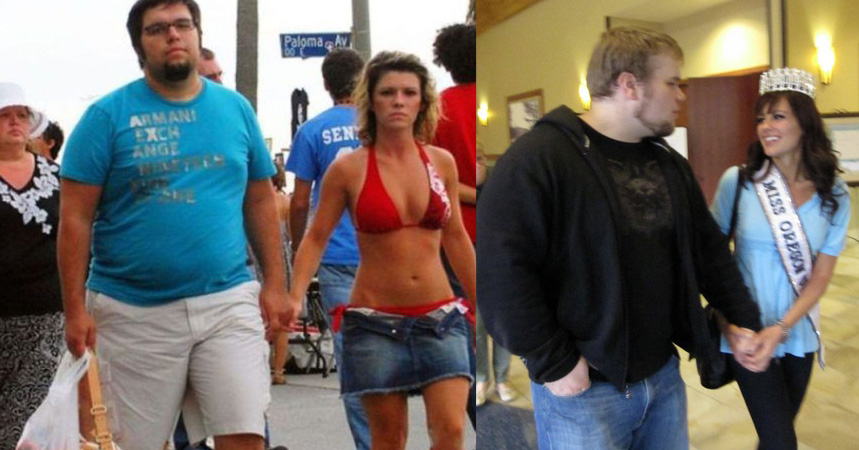 Fat guy with girlfriend