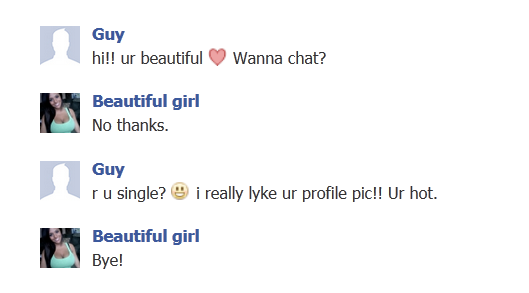 Unattractive Facebook message from a guy to a girl