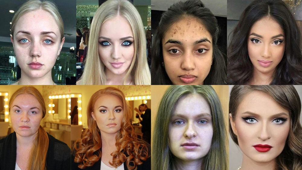 Women before and after make up