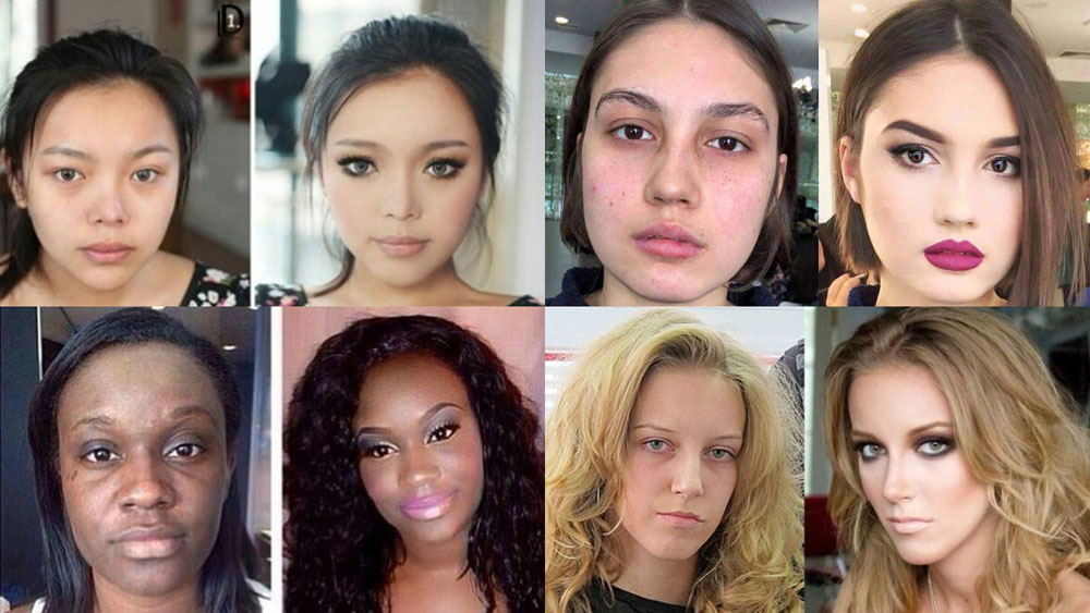 Women before and after make up